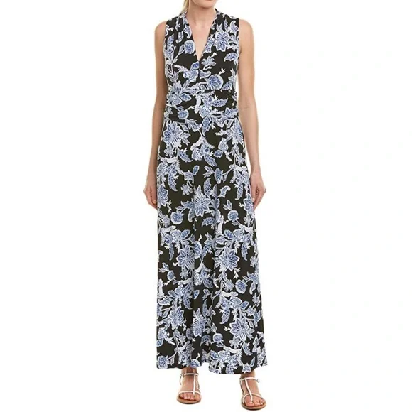 Vince Camuto | Dresses | Nwt Vince Camuto Woodblock Halter Floral Maxi Dress  Sleeveless Black Blue Size S | Poshmark